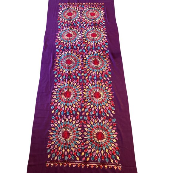 Shawl Floral Embroidered Wrap Scarf Womens Fringe Soft Oversized Purple - Picture 5 of 16